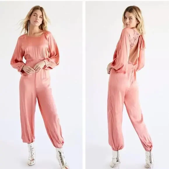 FREE PEOPLE Ordinary Magic Jumpsuit SATIN Size 6 NWT - Picture 1 of 5
